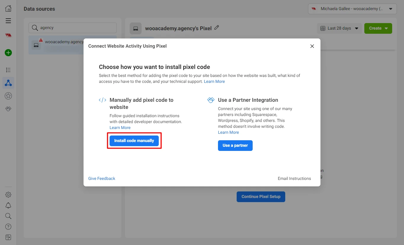 Vložiť pixel manuálne